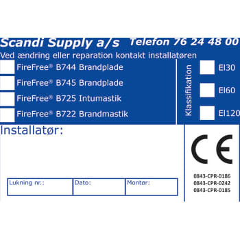 Mærkat CE-Etiket til brandlukning B744-B745-B725-B722 (rul á10)