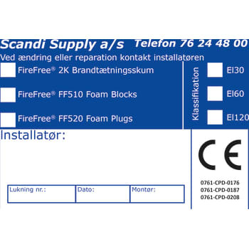 Scandi Supply Mærkat CE-Etiket t/brandlukning Foam Plug/Block/2K BTS