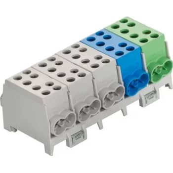 Fordelerblok 35 mm², 5/10-S, 5P, dobbelt, grå/blå/grøn