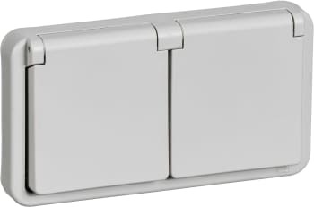 LK OPUS Opus74 Stikkontakt M/J dobbelt vandret IP44 lysegrå