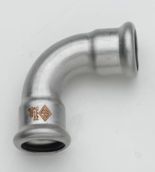 Turbopress 28 mm TURBO Inox bøjning 90G. muffe/muffe