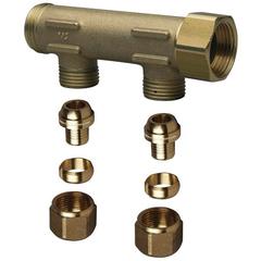 Uponor/Wirsbo Uponor fordelerrør 3/4' med fast muffe - 2 afgreninger 15 mm, Messing