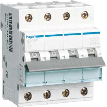 Hager Automatsikring 3P+N C 10A 6kA 4M MCN610E