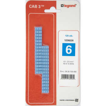 Legrand CAB3 Ledningsmærke 1,5-2,5 mm ² mærket: 6 (120 stk)