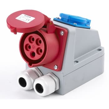 Wexim CEE Combo vægudtag 16A 5P 230V med 16A DK-udtag, RAL7040