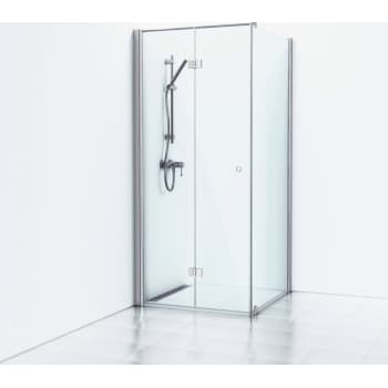 Svedbergs Skoga brusehjørne, 79x72 cm, dør og væg, klart glas, mat aluminium profil