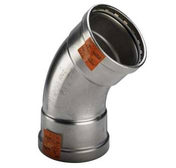 88,9 mm Sanpress Inox bøjning 45°
